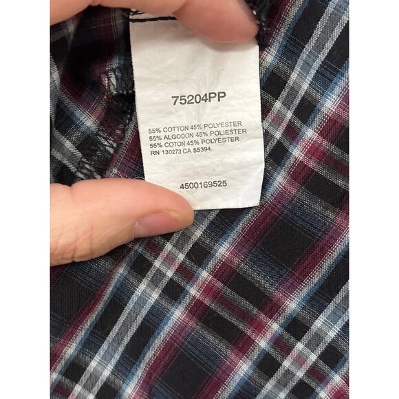 Wrangler Pearl Snap Shirt – Men’s XL – Black Maroon White Blue Plaid Western - Picture 5 of 8